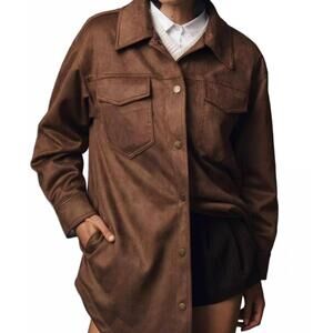 NEW PILCRO the tillie relaxed faux suede shacket in brown